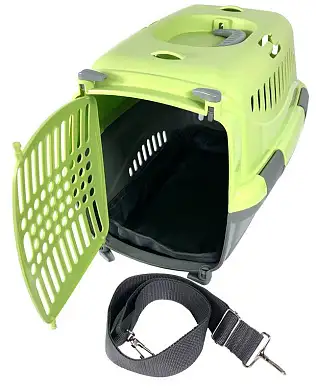 Купить АКЦИЯ zooexpress переноска «Турне» для собак и кошек с пластиковой дверцей, ковриком и ремнем, зеленая