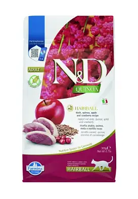 Farmina N&D Quinoa Hairball корм для  кошек, утка, киноа, яблоко и клюква, для выведения шерсти