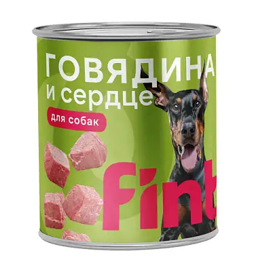 FINT консервы для взрослых собак крупных пород, с говядиной и сердцем