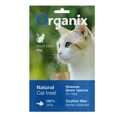 Organix лакомства лакомство для кошек "Нежное филе трески, приготовленное на пару" 100% рыба